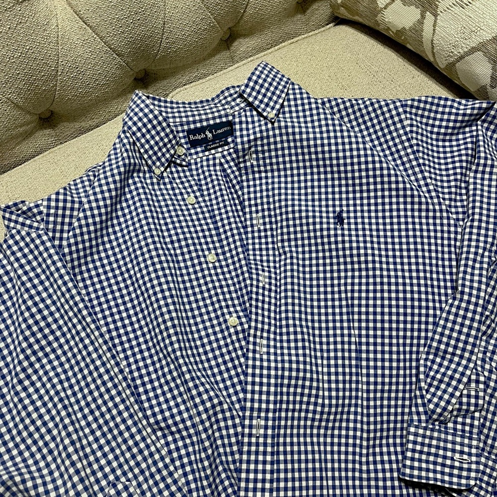 Polo Ralph Lauren Men's Classic Fit Blue Gingham Button-Down Shirt - 17.5 34/35 - Picture 2 of 4